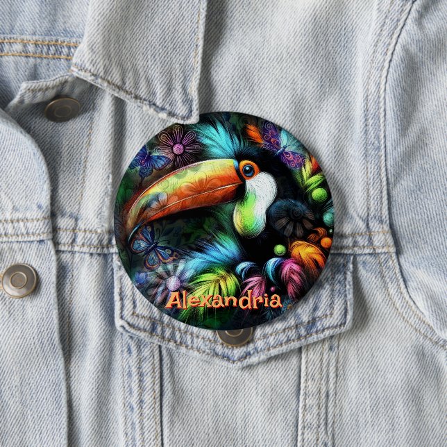 Whimsical Abstract Toucan Bird Personalised 10 Cm Round Badge (In Situ)