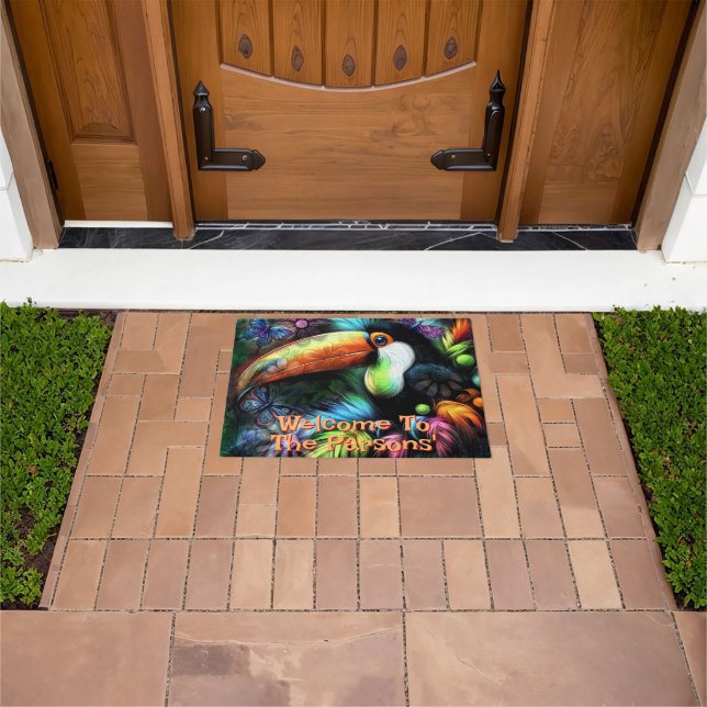 Whimsical Abstract Toucan Bird Personalised Doormat (Outdoor)