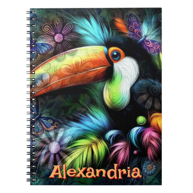 Whimsical Abstract Toucan Bird Personalised Notebook (Front)