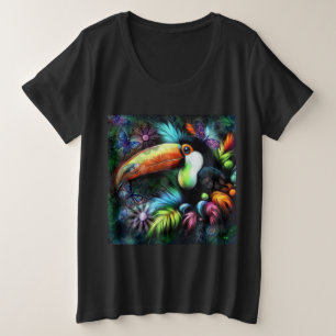 Whimsical Abstract Toucan Bird Toucans Teal Orange Plus Size T-Shirt