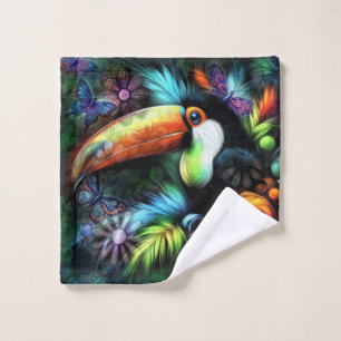 Whimsical Abstract Toucan Bird Toucans Teal Orange Wash Cloth