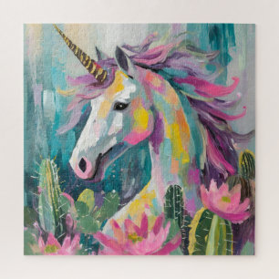 Whimsical Abstract Unicorn and Succulents Jigsaw Puzzle