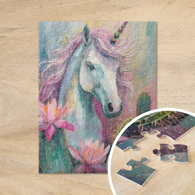 Whimsical Abstract Unicorn and Succulents Jigsaw Puzzle (Creator Uploaded)