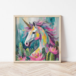 Whimsical Abstract Unicorn and Succulents Poster