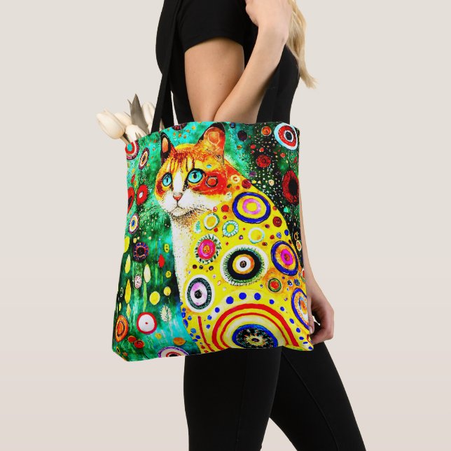 WHIMSICAL ADORABLE COLORFUL ART CAT   TOTE BAG (Close Up)