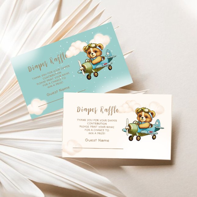 Whimsical Aeroplane Cute Teddy Bear Diaper Raffle  Enclosure Card (Whimsical Airplane Cute Teddy Bear Diaper Raffle E Enclosure Card)