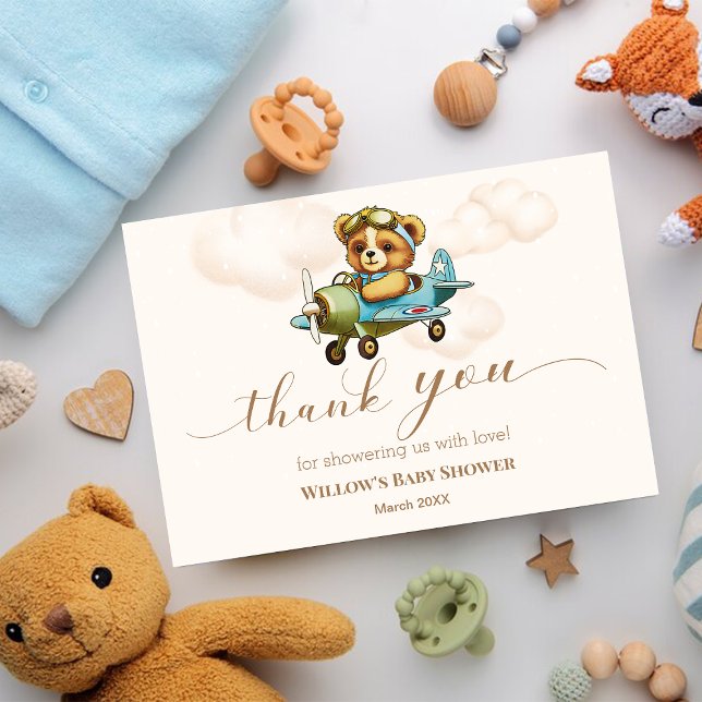 Whimsical Aeroplane Teddy Bear Baby shower Thank You Card (Whimsical Airplane Teddy Bear Baby shower Thank You Card)