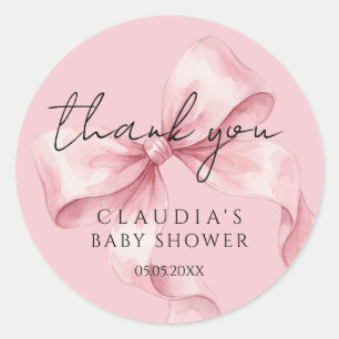 Whimsical Aesthetic Pink Bow Thank You Classic Round Sticker