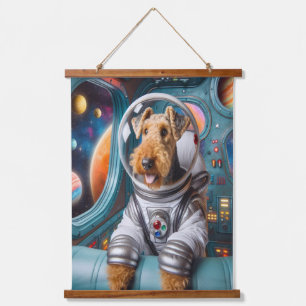 Whimsical Airedale Terrier Working as an Astronaut Hanging Tapestry