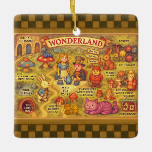 Whimsical Alice Adventures in Wonderland Map Ceramic Ornament