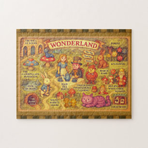 Whimsical Alice Adventures in Wonderland Map Jigsaw Puzzle