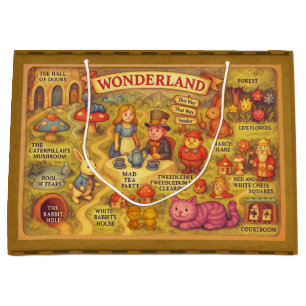Whimsical Alice Adventures in Wonderland Map Large Gift Bag