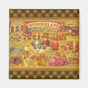 Whimsical Alice Adventures in Wonderland Map Magnet