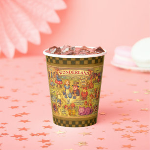 Whimsical Alice Adventures in Wonderland Map Paper Cups