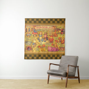 Whimsical Alice Adventures in Wonderland Map Tapestry