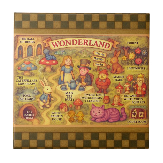 Whimsical Alice Adventures in Wonderland Map Tile (Front)