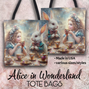 Whimsical Alice and Rabbit Tea Time Tote Bag