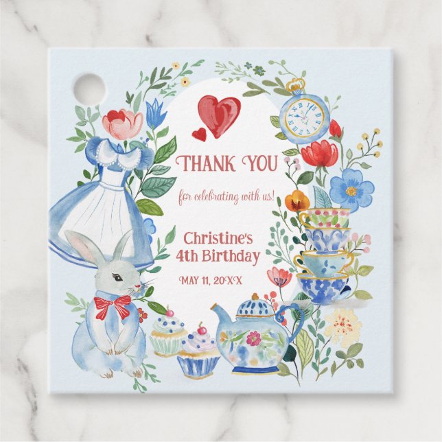 Whimsical Alice in Wonderland  Favour Tags (Front)