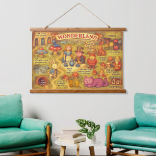 Whimsical Alice in Wonderland Map Hanging Tapestry