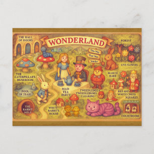 Whimsical Alice in Wonderland Map Postcard