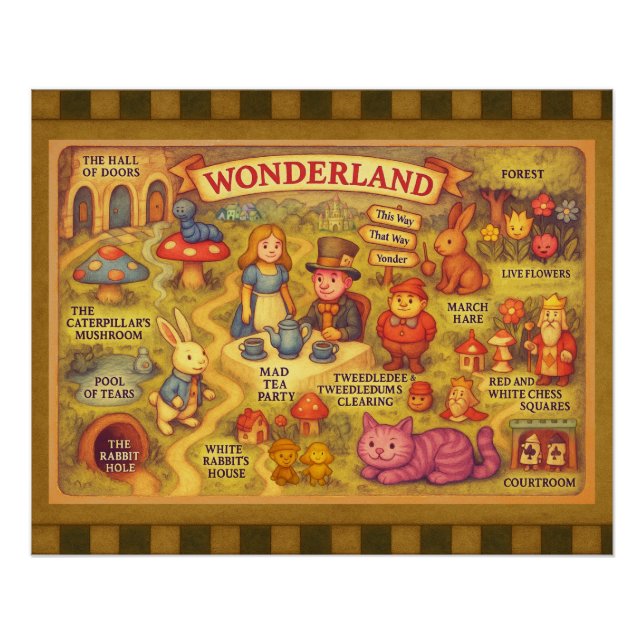 Whimsical Alice in Wonderland Map Poster (Front)