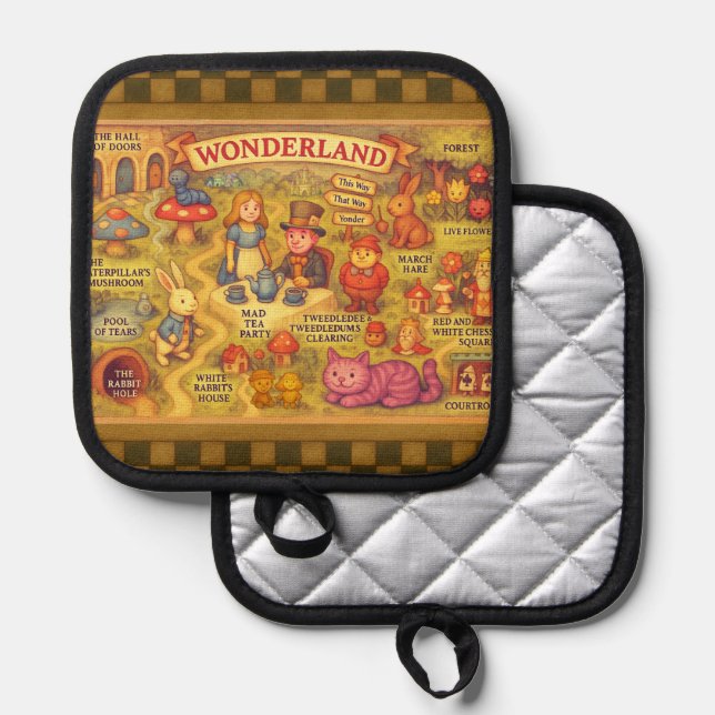 Whimsical Alice in Wonderland Map Pot Holder (Front/Back)