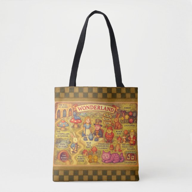 Whimsical Alice in Wonderland Map Tote Bag (Front)