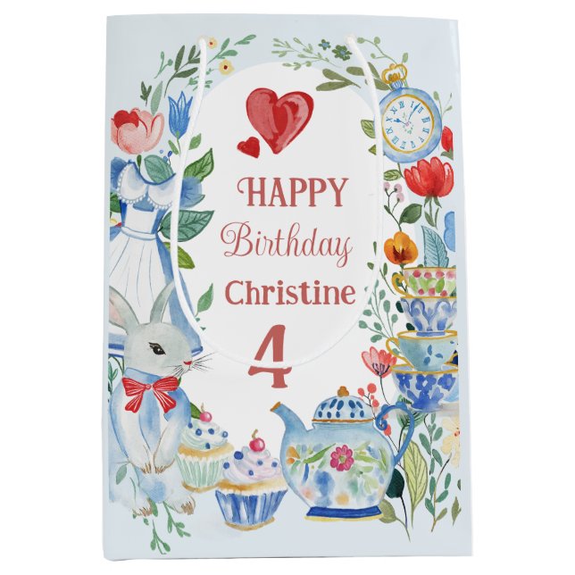 Whimsical Alice in Wonderland  Medium Gift Bag (Front)