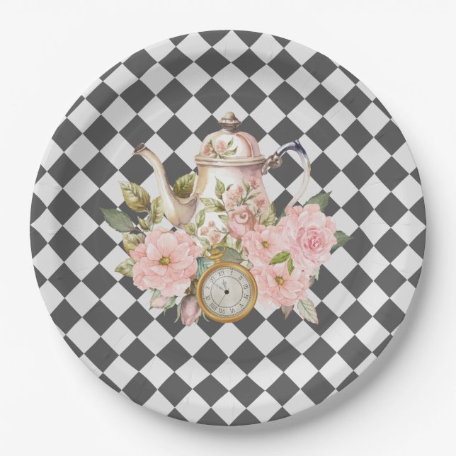 Whimsical Alice Mad Hatter Wonderland Birthday Paper Plate (Front)