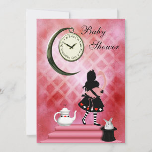 Whimsical Alice & Pink Flamingo Baby Girl Shower Invitation