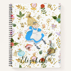 Whimsical Alice's Adventures in Wonderland Glitter Notebook