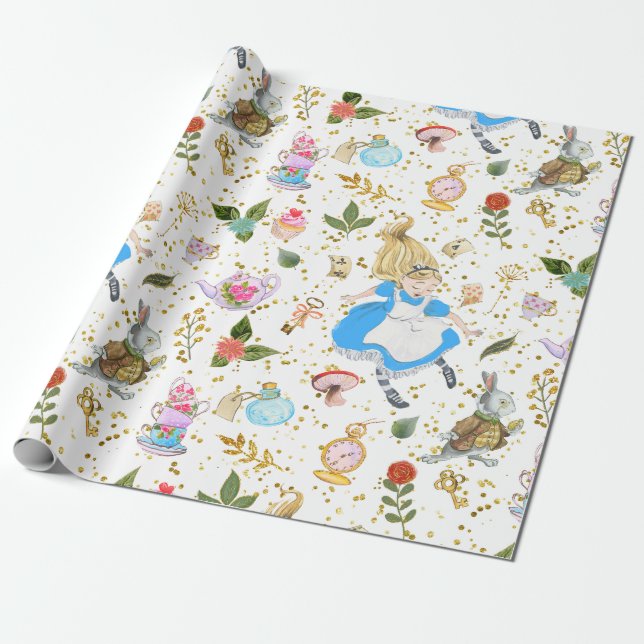 Whimsical Alice's Adventures in Wonderland Glitz Wrapping Paper (Unrolled)