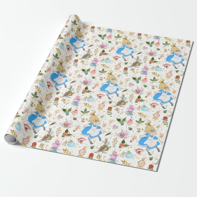 Whimsical Alice's Adventures in Wonderland Party  Wrapping Paper (Unrolled)
