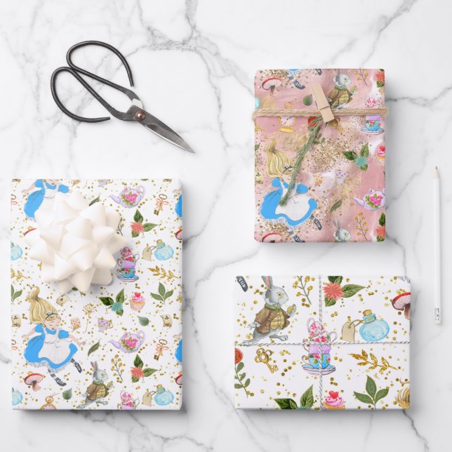 Whimsical Alice's Adventures in Wonderland Party Wrapping Paper Sheet (Front)