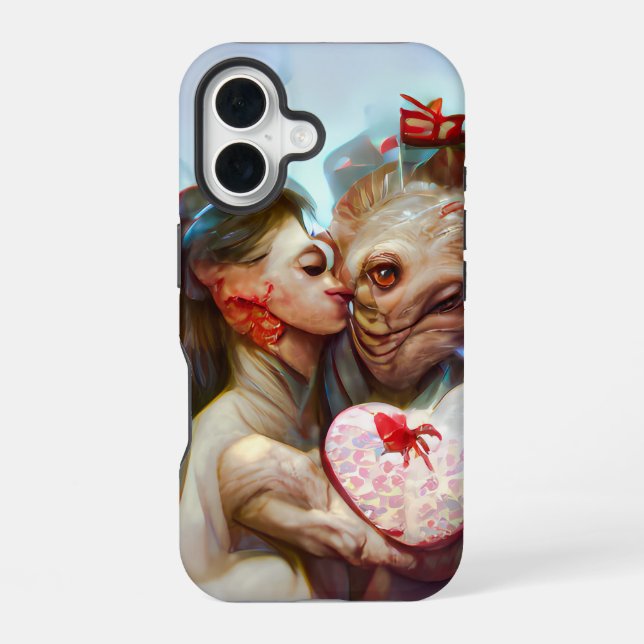 Whimsical Alien Romance iPhone 16 Case (Back)
