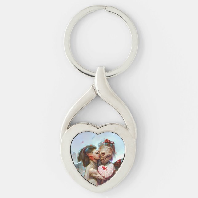 Whimsical Alien Romance Key Ring (Front)