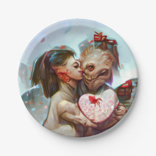 Whimsical Alien Romance Paper Plate