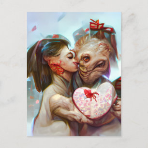 Whimsical Alien Romance Postcard
