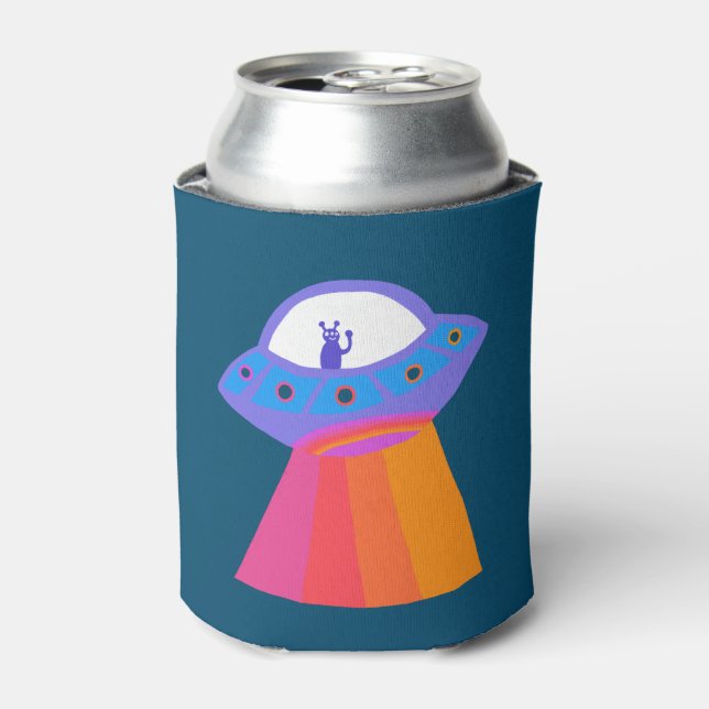 Whimsical Alien UFO Rainbow CUSTOMIZE IT Can Cooler (Can Front)