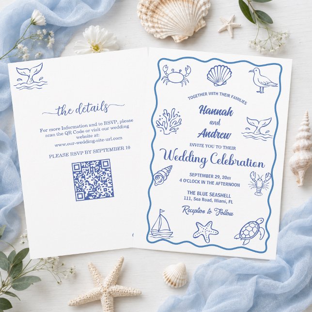 Whimsical All in One QR Code Sea Life Wedding Invitation (Creator Uploaded)