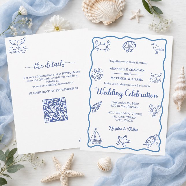 Whimsical All in One QR Code Sea Life Wedding Invitation (Creator Uploaded)
