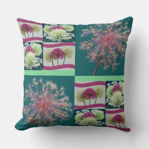Whimsical Allium Flower Buds Collage Cushion