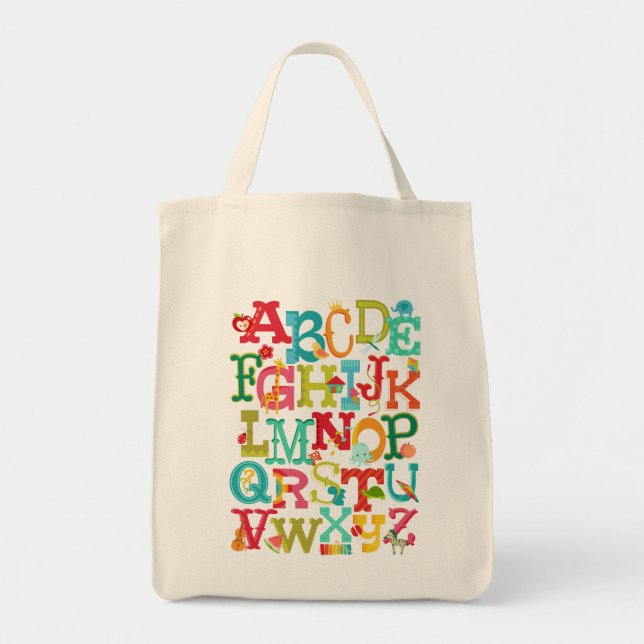 Whimsical Alphabet for Kids Tote Bag (Front)