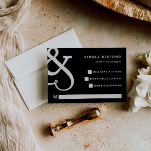 Whimsical Ampersand   Moody Black Wedding RSVP Card