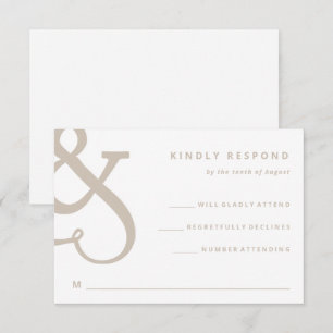 Whimsical Ampersand   White and Beige Wedding RSVP Card