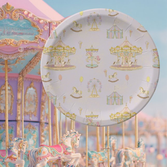 Whimsical Amusement Park Carousel Baby Shower Paper Plate (Creator Uploaded)