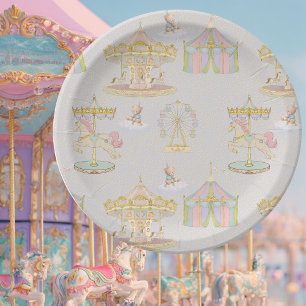 Whimsical Amusement Park Carousel Baby Shower Paper Plate