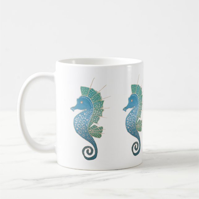 Whimsical and Adorable Seahorse Artwork Coffee Mug (Left)