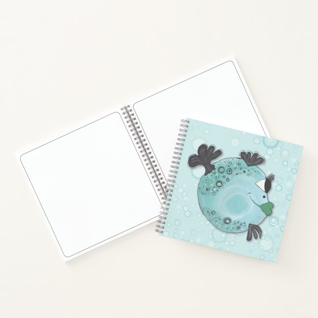 Whimsical and Cheerful Fish Art in Teal Hues Notebook (Inside)