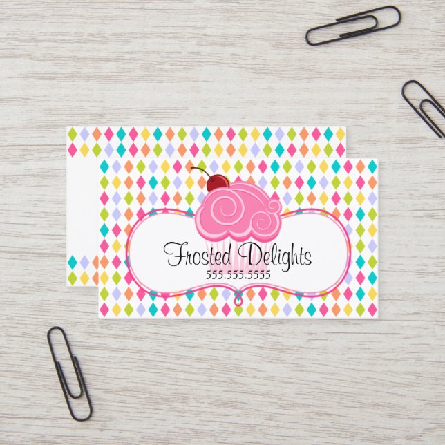Whimsical and Colourful Bakery Business Card (Front/Back In Situ)